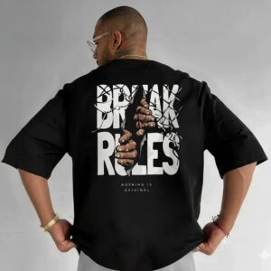 break the rules graphic oversized black t shirt for men | ink & thread